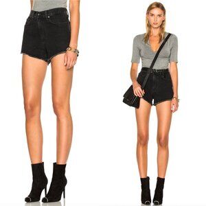 Rag & Bone Justine high-rise frayed hem washed black denim shorts size 25